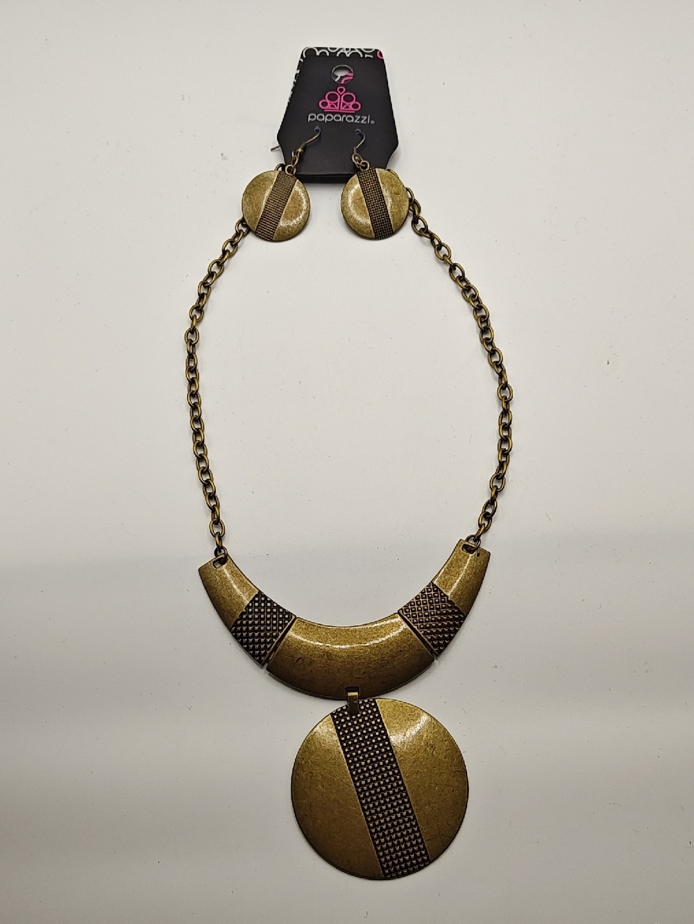 Boho Gold-Tone Textured Geometric Metal Necklace Earring Set Grandma‎